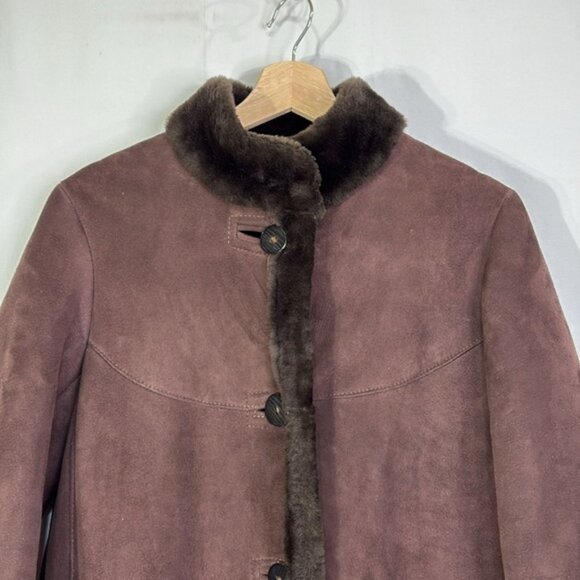 Sawyer of Napa Brown, Mandarin collar, shearling full length coat vintage - Picture 2 of 13
